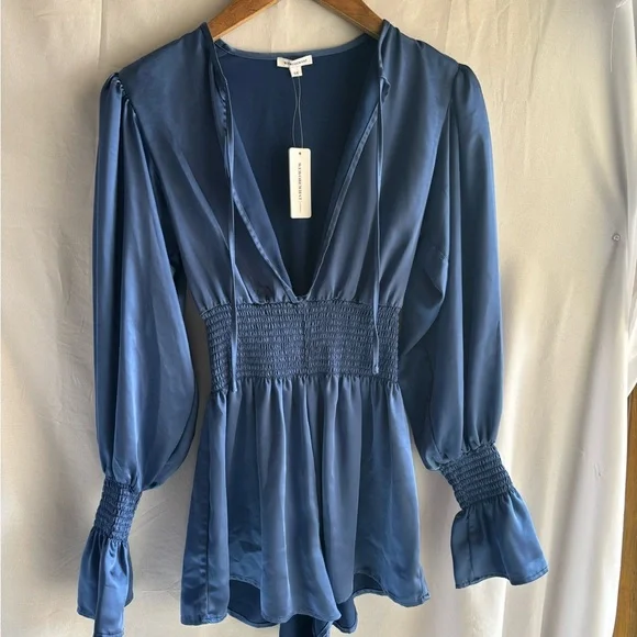 WeWoreWhat Blue Satin Jumpsuit - Picture 2 of 9